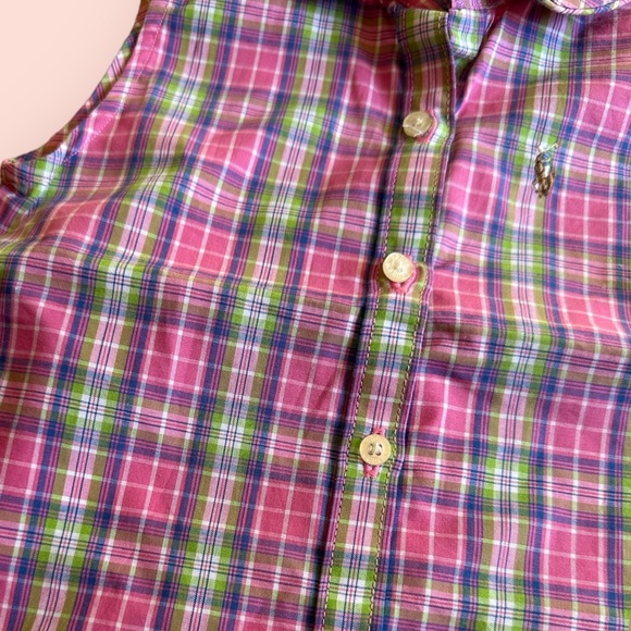 NWT Toddler Girl Ralph Lauren Green Pink Plaid Tank Top Button Up Shirt Sz 2T - Picture 5 of 6
